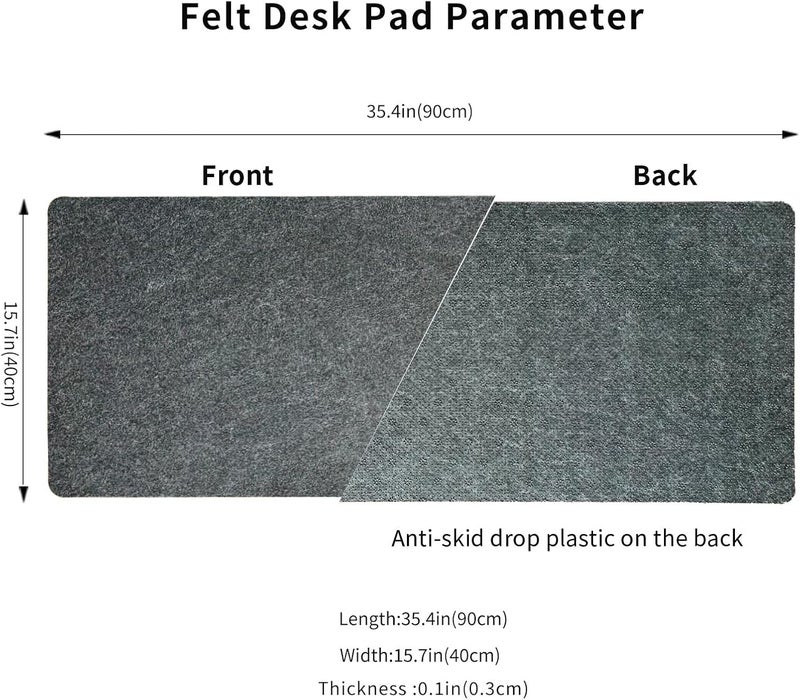 DAWNTREES Non-Slip Felt Desk Mat,35.5 x 15.7 Inches Large Desk Pad Protector,Office Computer Desk Mat for Full Keyboard and Mouse Pad - Image 3